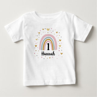 Camiseta Rainbow First Birthday Baby Shirt One Year Old