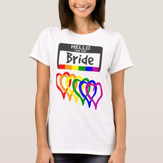 Camiseta Rainbow Flag Copia Noiva Nome Crachá Casamento (Frente)