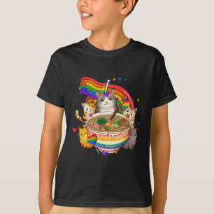 Camiseta Rainbow Flag Gats Ramen Anime Orgulho gay Mês Lgbt