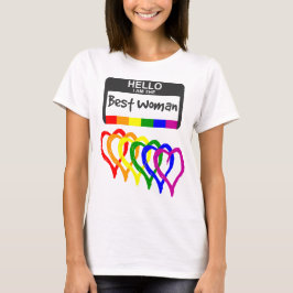 Camiseta Rainbow Flag Hearts Best Woman Name Crachá Wedding