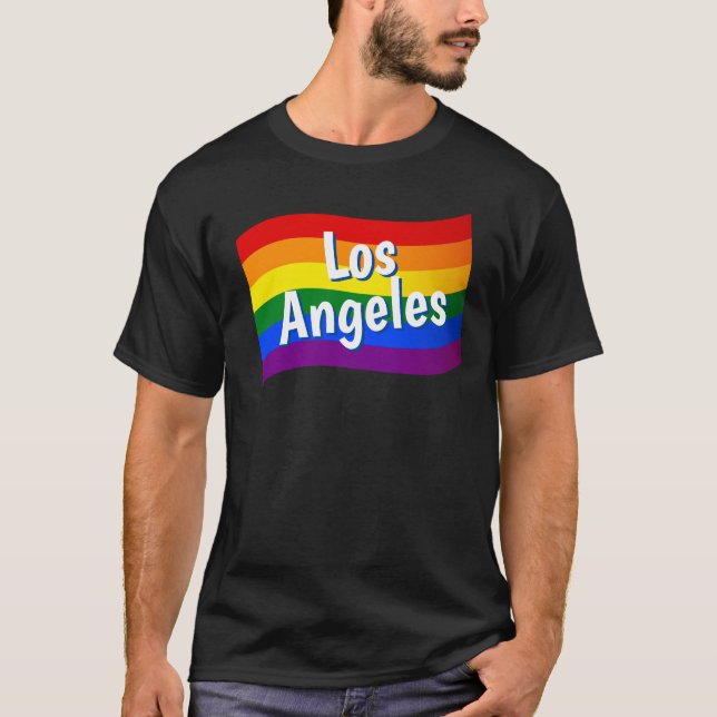 Camiseta Rainbow Flag Los Angeles Orgulho gay LGBT LGBTQ (Frente)