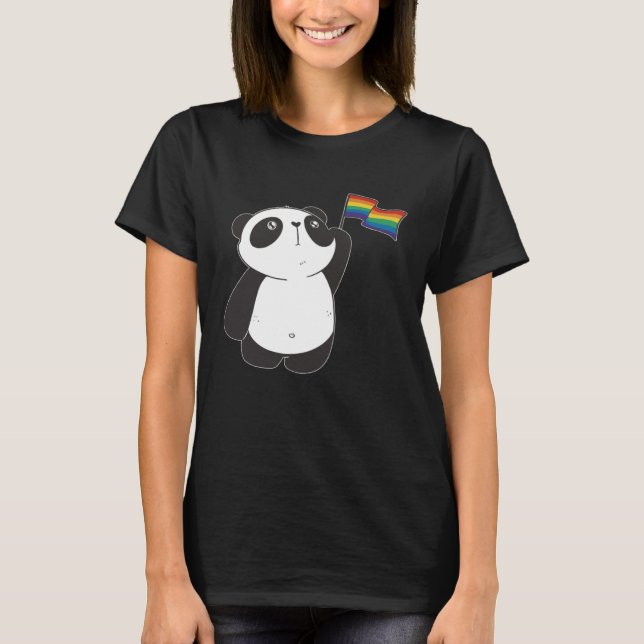 Camiseta Rainbow Flag Panda Cute Pansexual LGBTQ Gay Pride  (Frente)