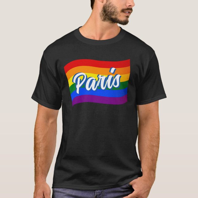 Camiseta Rainbow Flag Paris França Orgulho gay LGBTQ (Frente)