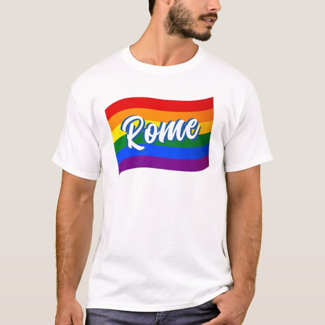 Camiseta Rainbow Flag Roma Itália Orgulho gay LGBTQ (Frente)