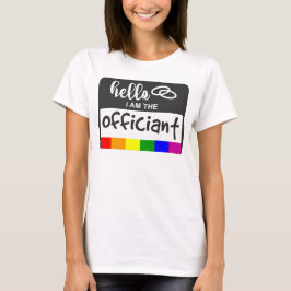 Camiseta Rainbow Flag Wedding Hello Name Crachá Oficiente