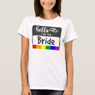 Camiseta Rainbow Flag Wedding Hello Name Crachá para Noiva