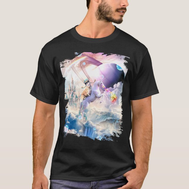 Camiseta Rainbow Galaxy Corgi Dog Riding Unicorn (Frente)
