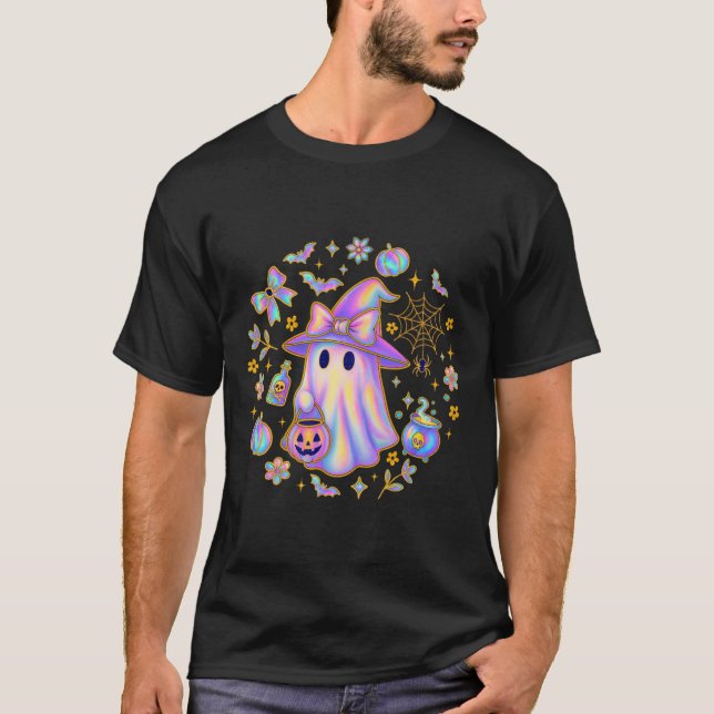 Camiseta Rainbow Ghost Witirt Cute Pumpkin Cauldron Sp (Frente)