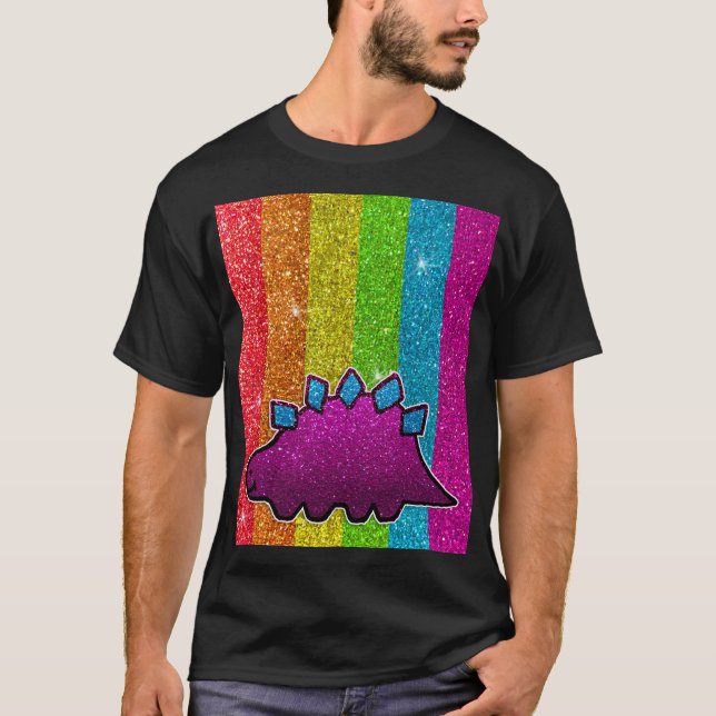 Camiseta Rainbow Glitter Dinosaur Sparkly LGBT Sparkle Cute (Frente)