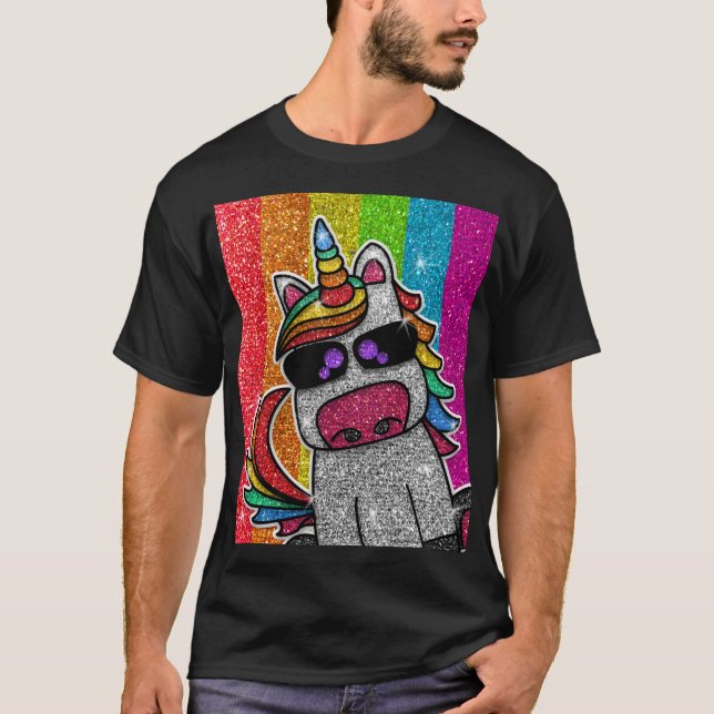 Camiseta Rainbow Glitter Unicorn Sparkles LGBT Grátis (Frente)