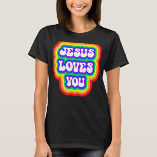 Camiseta Rainbow Groovy Jesus ama você Hipp cristão dos ano