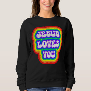 Camiseta Rainbow Groovy Jesus ama você Hipp cristão dos ano