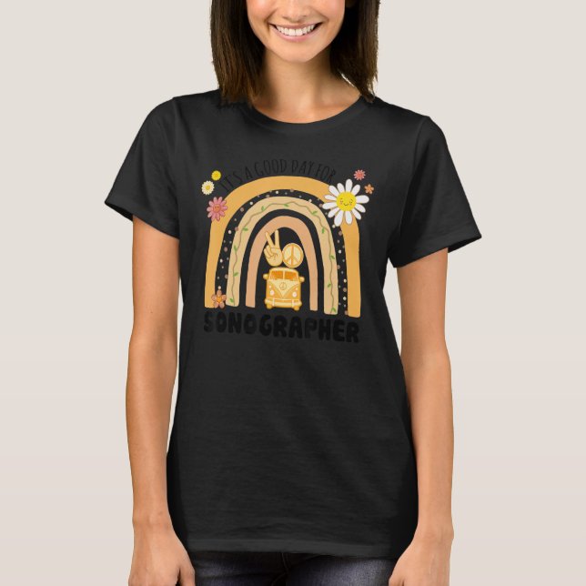 Camiseta Rainbow Groovy Peace Sonographer Vintage (Frente)