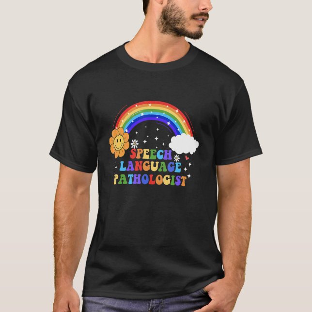 Camiseta Rainbow Groovy Smile Flower Retro SLP Speech (Frente)