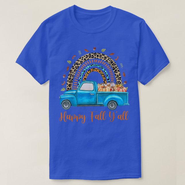Camiseta Rainbow Happy Fall Y Pumpkin Caminhão Árvore de ou (Frente do Design)