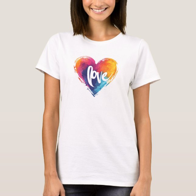 Camiseta Rainbow Heart Love Slogan (Frente)