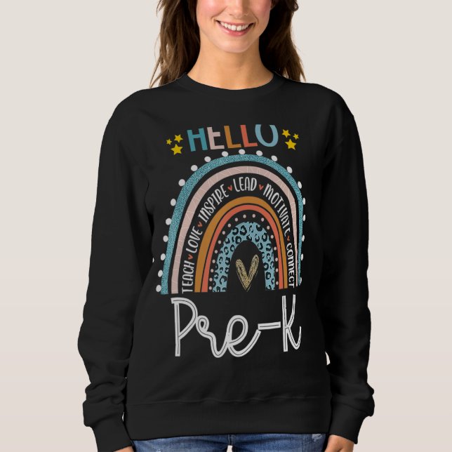 Camiseta Rainbow Hello Pre K Professor Primeiro Dia Da Esco (Frente)