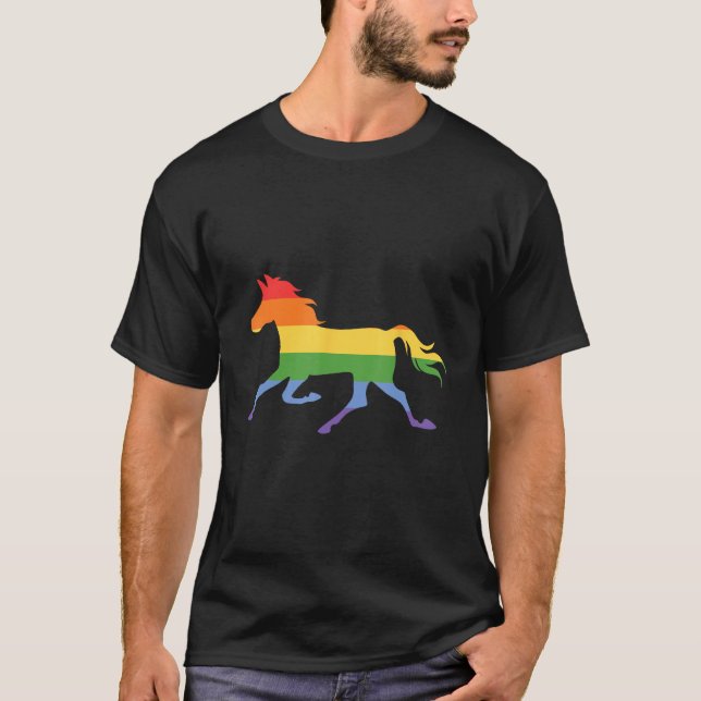 Camiseta Rainbow horse Gay Pride LGBTQ Streetwear Rainbow H (Frente)