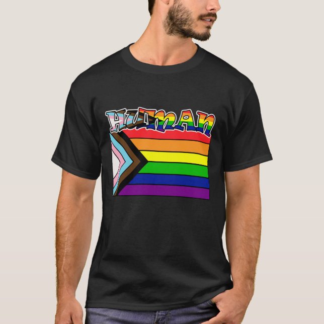 Camiseta Rainbow Human LGBTQ Flag Support and Pride T-Shir (Frente)