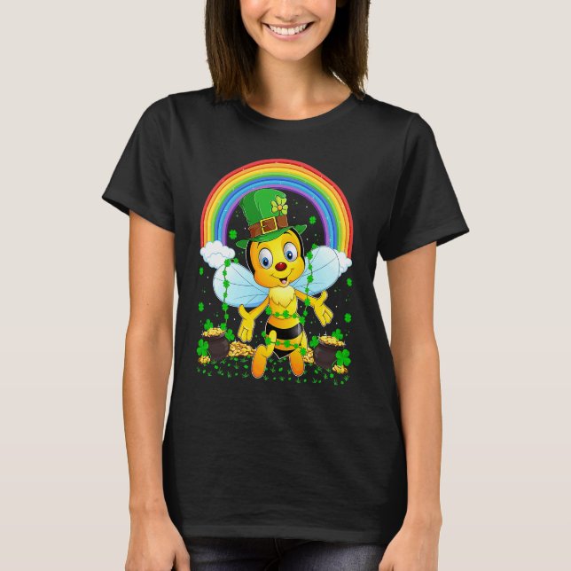 Camiseta Rainbow Irish Shamrock Bumblebee St Patrick's Day (Frente)