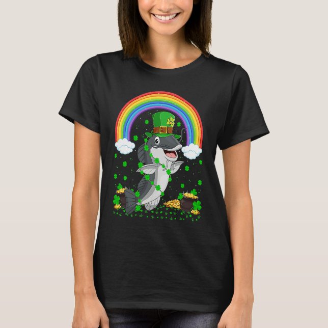Camiseta Rainbow Irish Shamrock Catfish St Patrick's Day (Frente)