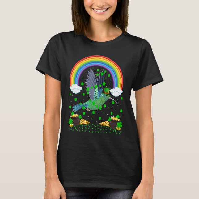 Camiseta Rainbow Irish Shamrock Hummingbird St Patrick's Da (Frente)