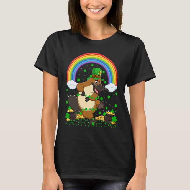 Camiseta Rainbow Irish Shamrock Platypus St Patrick's Day (Frente)