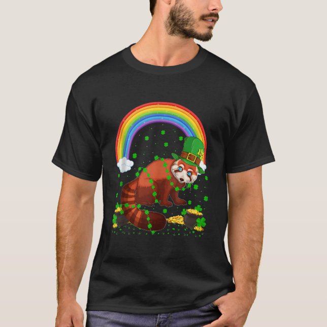 Camiseta Rainbow Irish Shamrock Red Panda St Patrick'S Day (Frente)