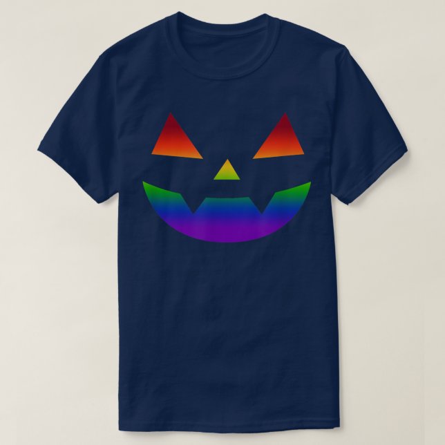 Camiseta Rainbow Jack O Lanterna Face Vampiro Halloween LGB (Frente do Design)