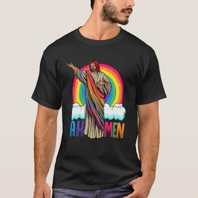Camiseta Rainbow Jesus Ah Men (Frente)