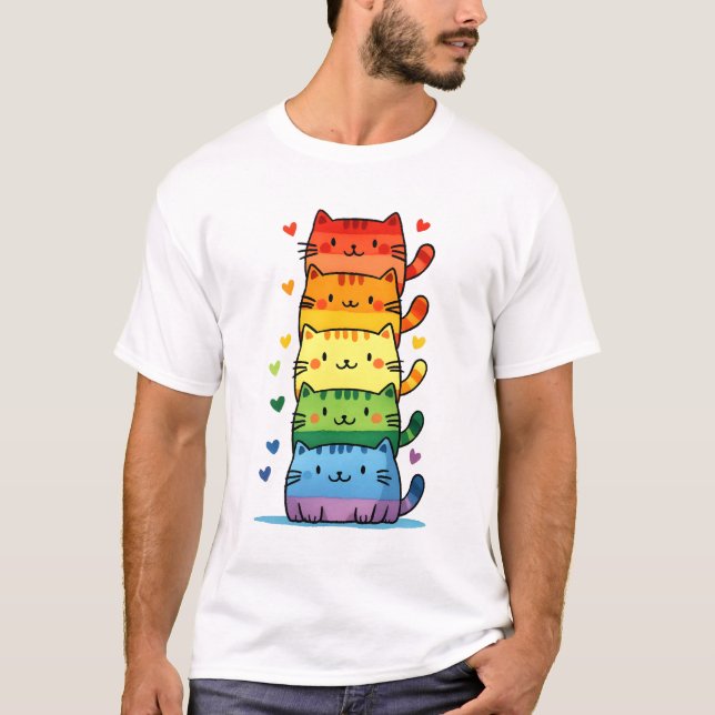 Camiseta Rainbow Kitty Cat Pride (Frente)