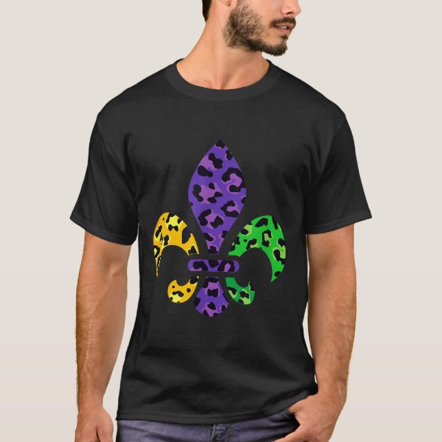 Camiseta Rainbow Leopard Mardi Gras Fleur De Lis Us New Orl (Frente)