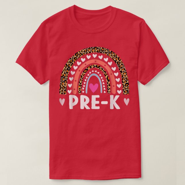 Camiseta Rainbow Leopard Prek De Volta Ao Professor Ensino (Frente do Design)