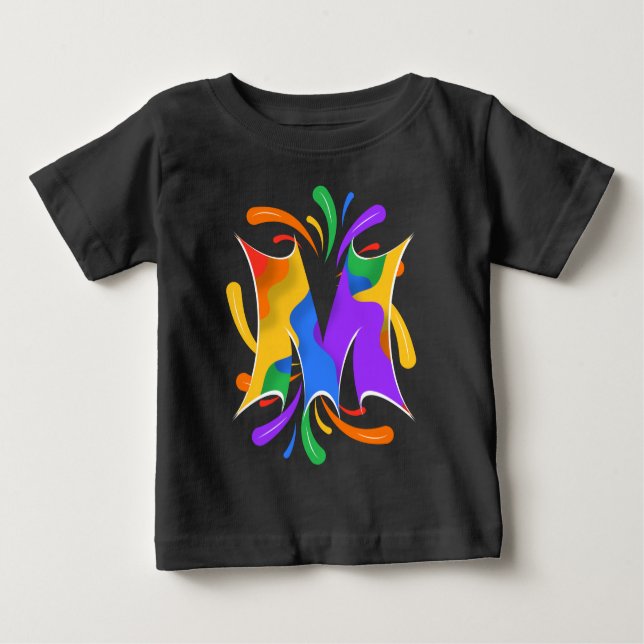 Camiseta Rainbow Letter M Monogram Abstract (Frente)