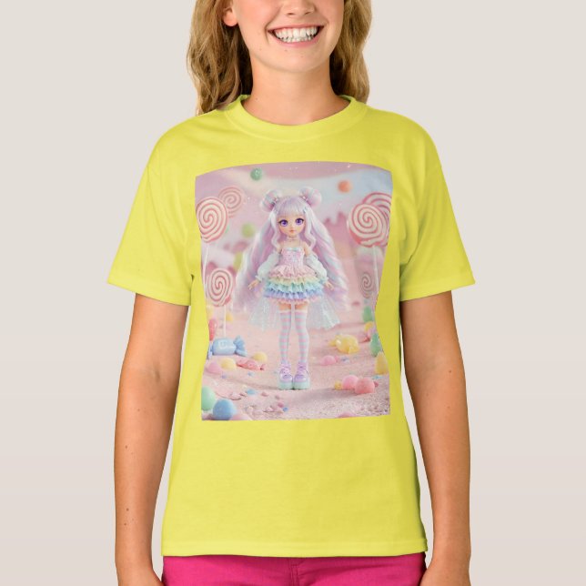 Camiseta Rainbow Lollipop Kawaii Doll (Frente)