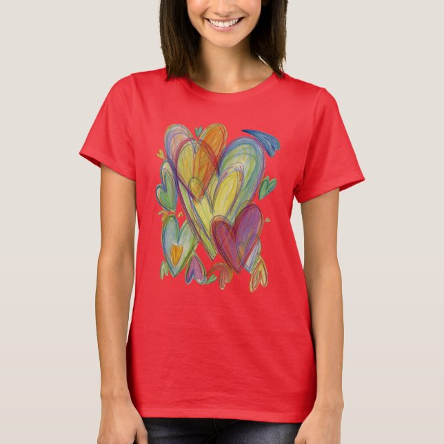 Camiseta Rainbow Loving Hearts Art Custom Shirts (Frente)