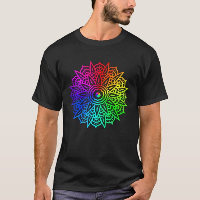Camiseta Rainbow Mandala Lotus Flower Sacred Geometry Yoga  (Frente)