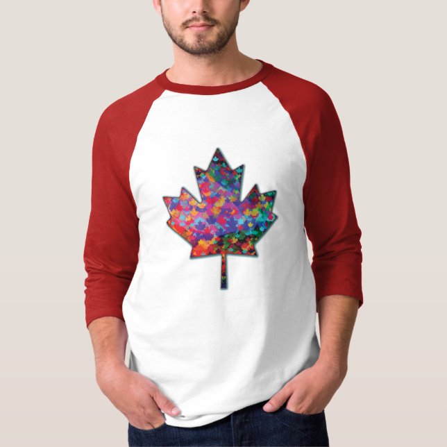 Camiseta Rainbow Mosaic Canada Mapeia Folha e Shadow T-Shir (Frente)