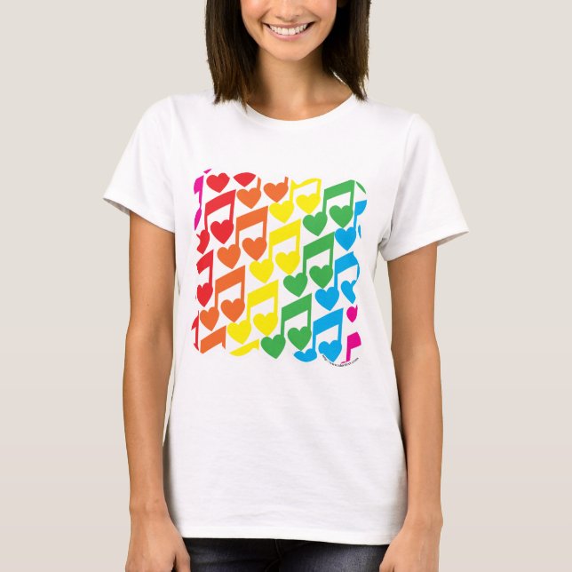 Camiseta Rainbow Musical Notes Cute Retro Patterno (Frente)