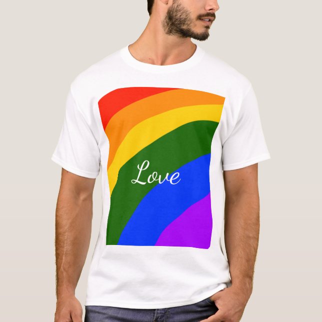 Camiseta Rainbow orgulho mês de amor adicionar nome texto a (Frente)