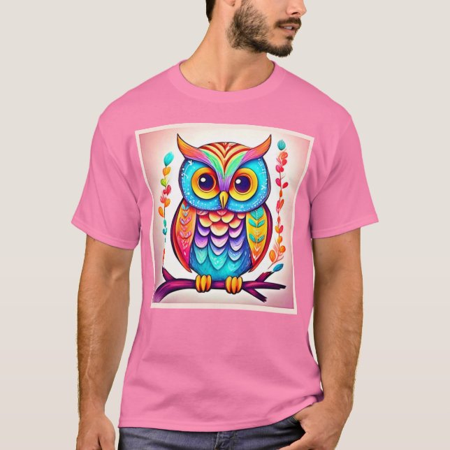 Camiseta Rainbow Owl Perch Art (Frente)