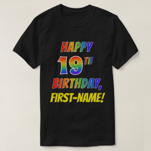 Camiseta Rainbow Parece FELIZ 19º ANIVERSÁRIO + Nome Person