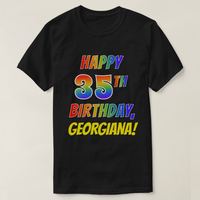 Camiseta Rainbow Parece FELIZ 35º ANIVERSÁRIO + Nome Person (Frente do Design)
