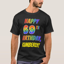 Camiseta Rainbow Parece FELIZ 69º ANIVERSÁRIO + Nome Person