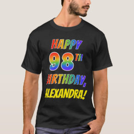 Camiseta Rainbow Parece FELIZ 98º ANIVERSÁRIO + Nome Person