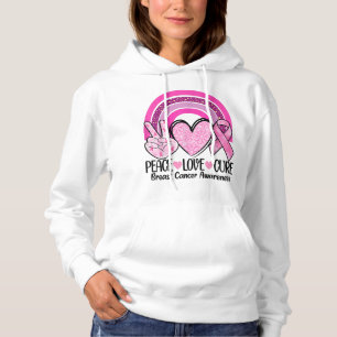 Camiseta Rainbow Peace Love Cure Pink Ribbon Bree Cancer