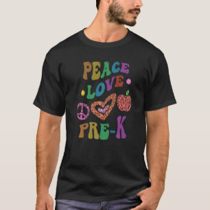 Camiseta Rainbow PEACE LOVE PRE K Leopard Print Retro PreK