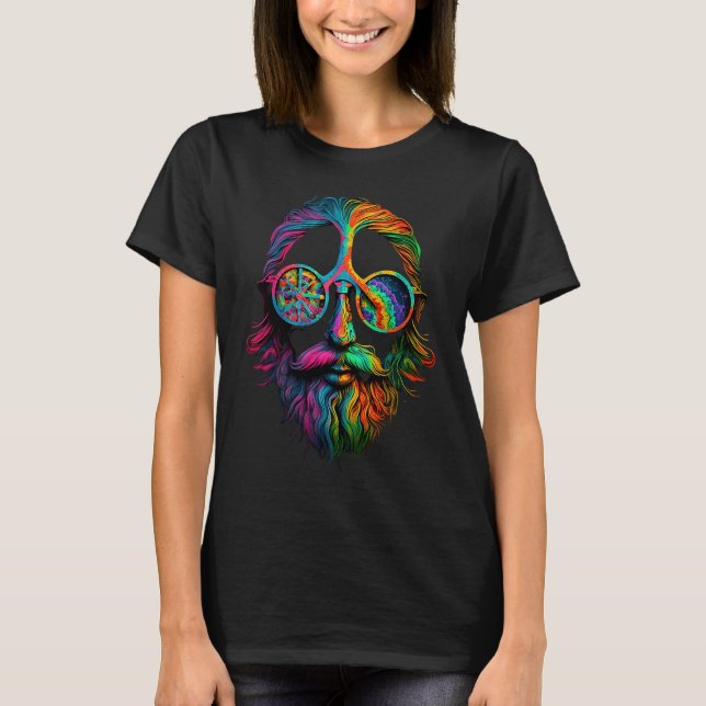 Camiseta Rainbow Peace Sign Cool Dude Hippie (Frente)