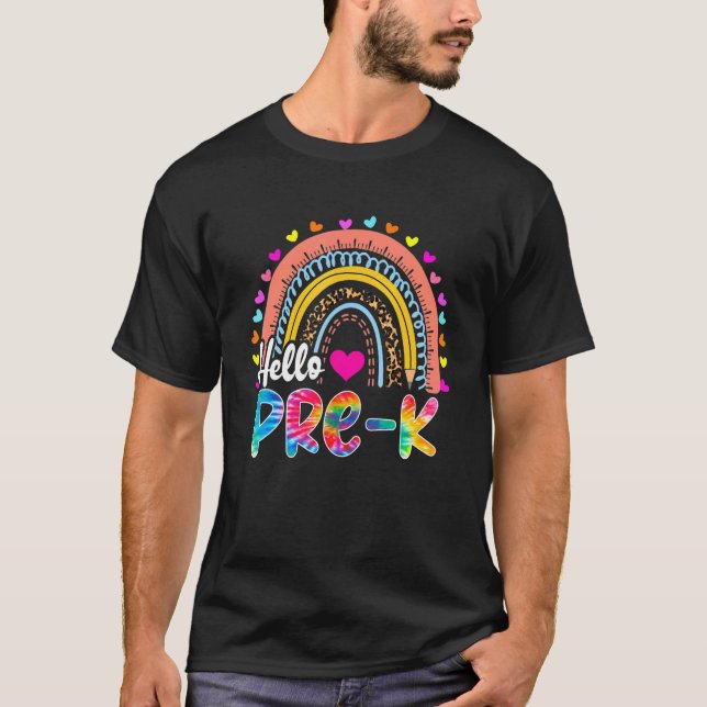 Camiseta Rainbow Pencil Hello Pre K Teacher Kid First Day O (Frente)