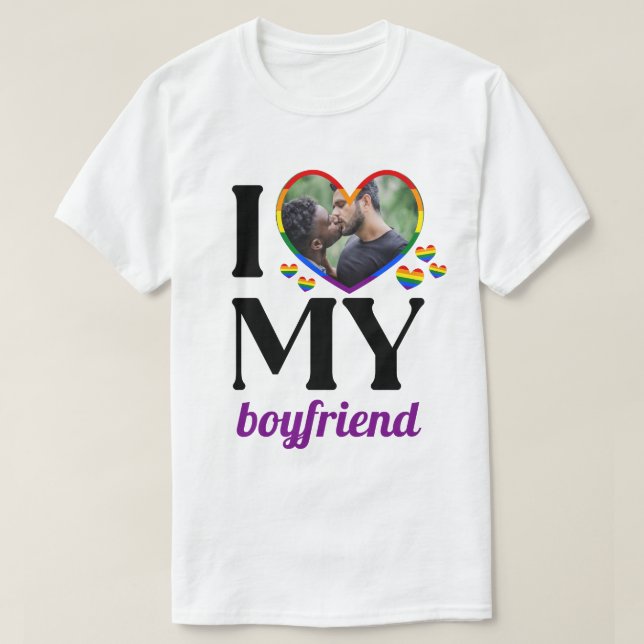 Camiseta Rainbow Pride I Heart My Namorado Add Photo (Frente do Design)